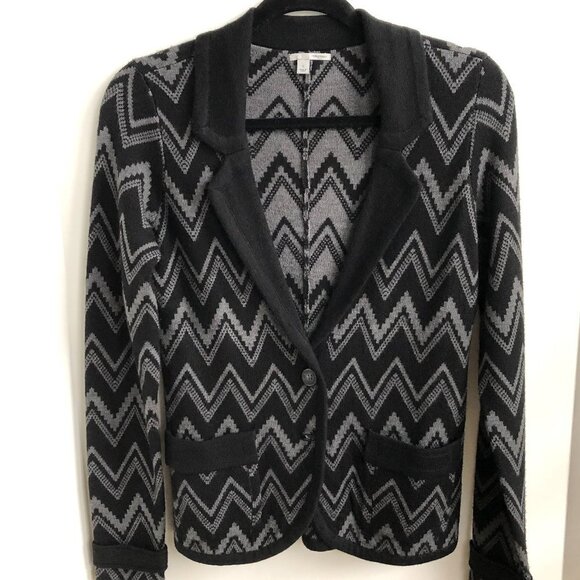 Halogen by Nordstroms Wool Acrylic Knit Blazer Style Cardigan Sweater Blk Gry S - Picture 11 of 11